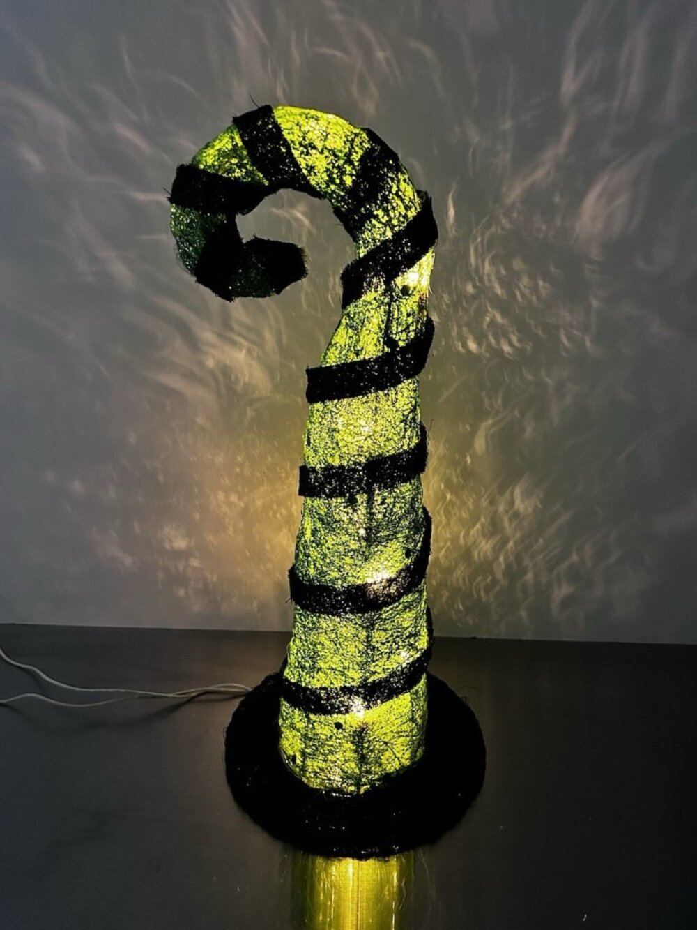 Lighted Halloween Witch Hat Centerpiece Corded Black & Green Striped 16” H